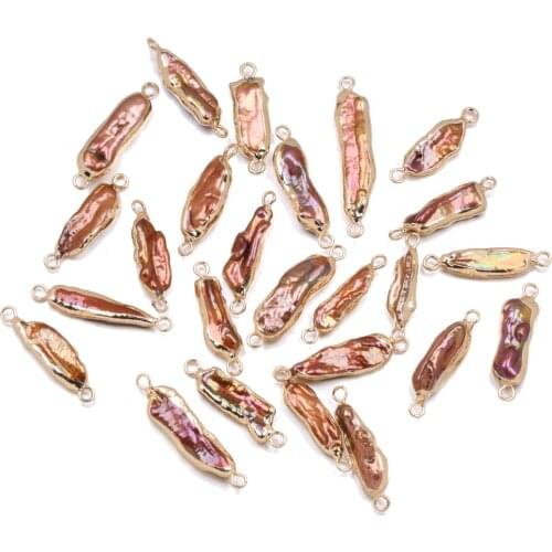 6x25-5x22mm Natural Freshwater Cultured Orange Pearl Irregular Long Pearl Connector DIY Decorative Jewelry