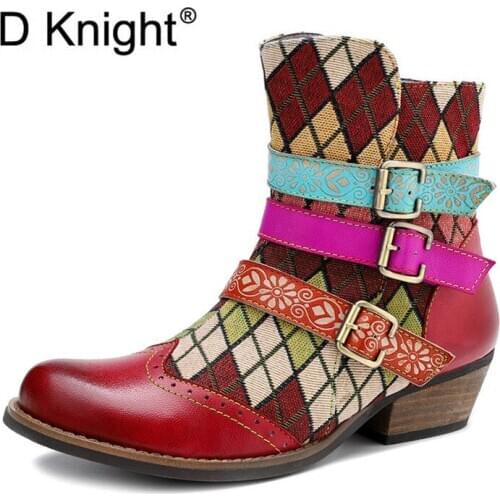 2020 New Casual Genuine Leather Ankle Boots For Women American Retro Classic Printing Belt Lady High-End Short Boots Shoes Woman