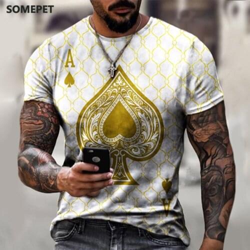 New Summer Fashion Men T-Shirts Poker Letter Print Short Sleeve O-Neck Pullover Top Casual T Shirt Male Plus Size Tee Streetwear