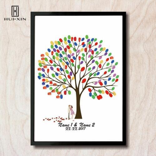 Kissing Lovers Under Tree Free Personalized Custom Name Date Fingerprint DIY Guestbook for Engagement and Wedding Party Decor