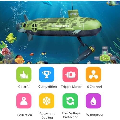 Tripple Motor RC Submarine 6CH Automatic Cooling Waterproof Low Voltage Protection Electric Underwater Childrens RC Toy Modle