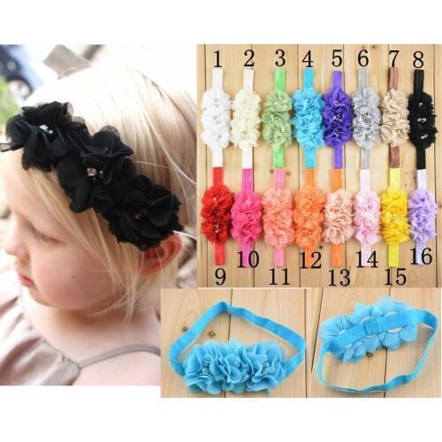 30 pcs/lot Chiffon Flower Headband with Rhinestone U Pick Colors