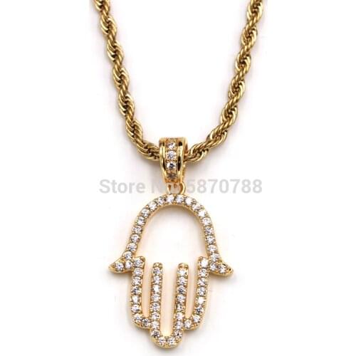 Hip hop gold plated Fatima Hand Pendant hamsa charm pendant hamsa necklace