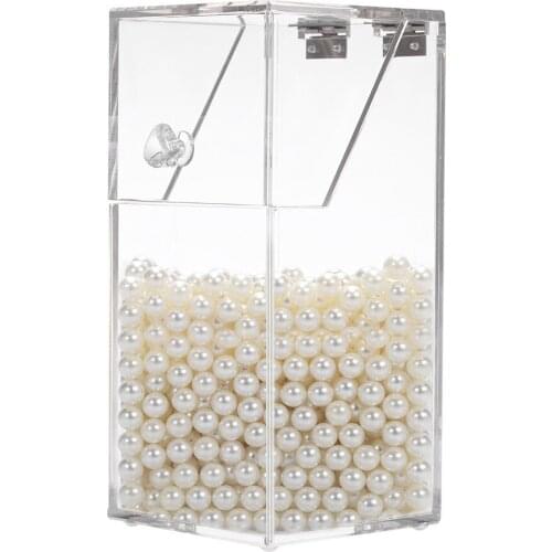 Acrylic Clear Makeup Brushes Organizer Cosmetic Tools Holder Case with 8mm Acrylic Pearl White Loose Pearl Beads Women Make Up