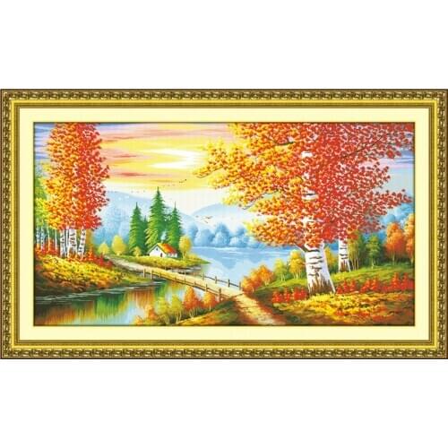 164*91cm DIY handwork Autumn scenic embroidery cross stitch 11CT wide printed cross-stitch set 1pcs