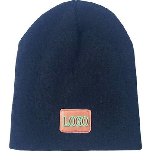 WZCX Leather Printing Beanie Hat Custom LOGO Advertising Print Photo Autumn Winter Personality Unisex Knitted Hat Adult Cap