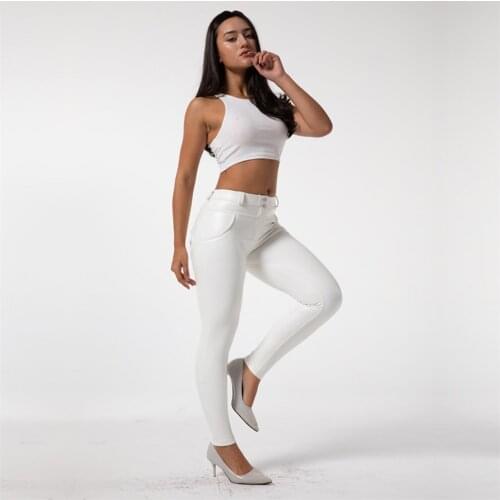 Four ways stretchable Melody pants thermal leggings women leatherette white leather pants
