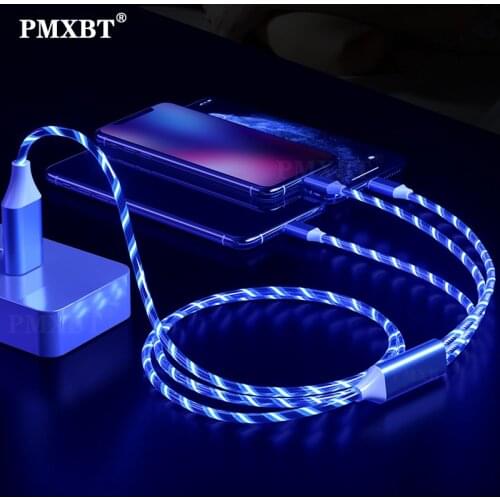 3in1 Glowing LED Luminous USB Cable Fast Charging Charger Cord For Xiaomi Mi 11 Mi 10 Huawei Mobile Phone Quick Charge USB Cable