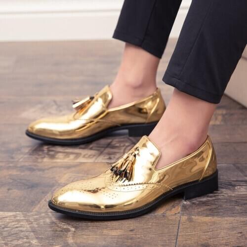 Fashion Mens Shining Gold Tassel Slip On Oxford Driving Shoes Wedding Prom Dress Formal Footwear Zapatos Hombre Vestir