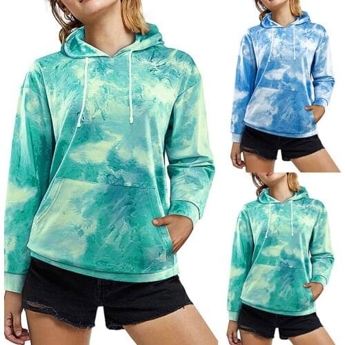 Harajuku Streetwear Tie Dye Hooded Sweatshirt Raglan Sleeve Hip Hop Style Women Poleron 2021 Cord Kangaroo Pocket Hoodie Vintage