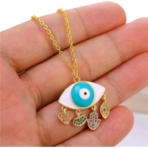 Blue Green Evil Eye Hand Hamsa Pendant Necklace gold Cubic Zirconia Heart Red lips Jewelry For Man Women Female Gril Party Gift
