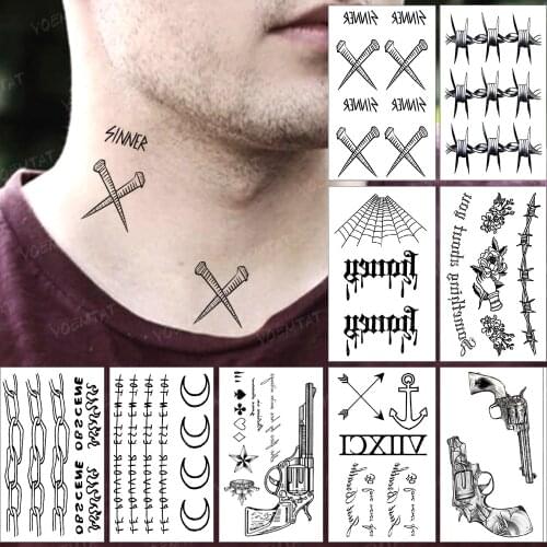 Waterproof Temporary Tattoo Sticker Henna Pistol Spider Web Black Tatoo Arm Wrist Body Art Tatto Woman Man Child Fake Tattoos