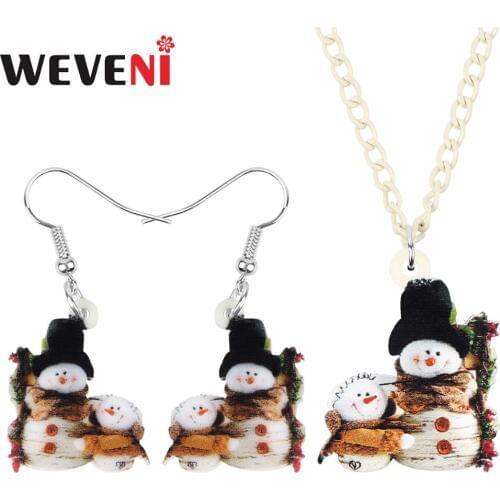 WEVENI Acrylic Christmas Scarf Snowman Jewelry Set Necklace Earrings Decoration Jewelry For Women Girls Teen kids Gift Accessory