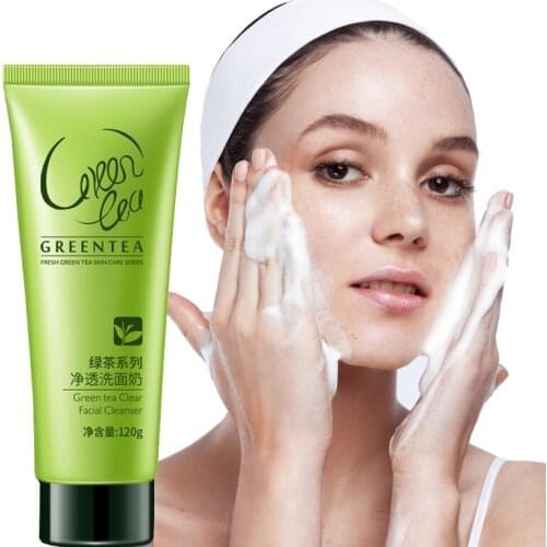 Green Tea Facial Cleanser Improve Acne Shrink pores Oil Control Nourishing Gentle Face Wash Cream Daily Washing Face