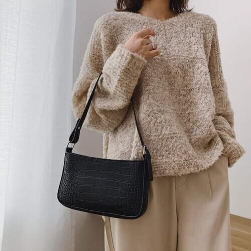 Womens shoulder bag New Retro alligator shoulder bag womens Retro handbag retro handbag casual solid color