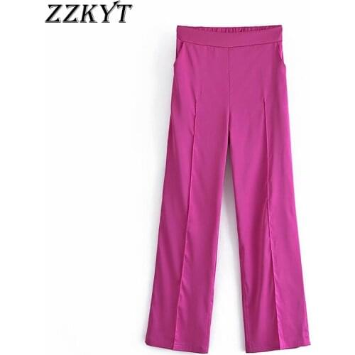 ZZKYT 2021 Women Autumn Fashion Solid Straight Pants Vintage High Waist Elasticity Pockets Office Lady Trousers Vestidos Mujer