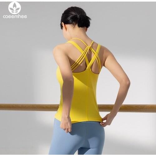 CAEEMHEE Strap Beauty Cross Back Sports Vest Women High Stretchy Running Gym Vest Sleeveless Padded Yoga Shirts Workout Tank Top