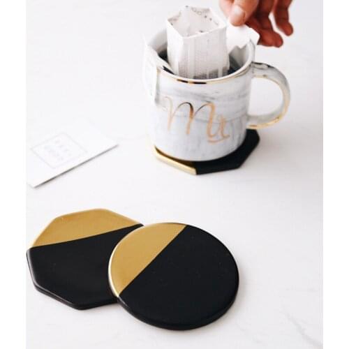 1pc Marble Coaster Ceramic black coaster Grain Gold Plating Cup Pad Mat Table bowl Placemat Coffee Tea Cup drink coasters