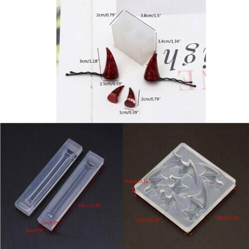 3Pcs Magic Wand Evil Wings Devil Horns Hair Clips Silicone Resin Mold Witch Wand Theme Epoxy Resin Casting Molds Kit