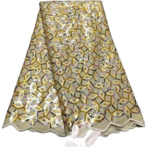 5Yards French Double Net Lace African Textured Tulle Fabric With Sequins Fashionable Casual And Occasional Traditional Wear Sew