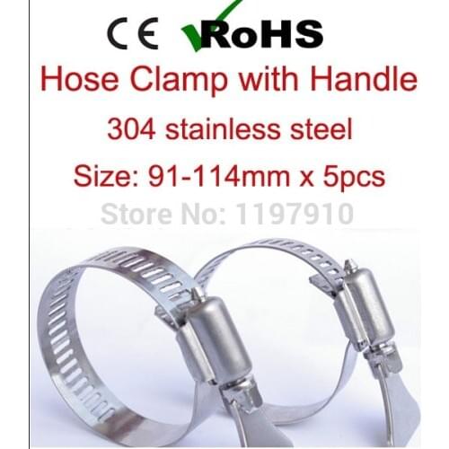 91mm-114mm x 5pcs American Style T Bolt Hose Clamp with Butterfly Handle 304 Stainless Steel Adjustable Tube Clips High Quality