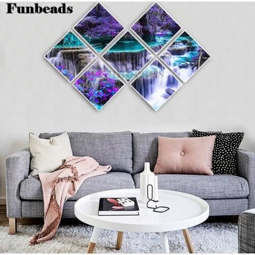 7 Pieces purple waterfall Diamond painting full square round mosaic art diamond embroidery tree landscape home decor FF4320