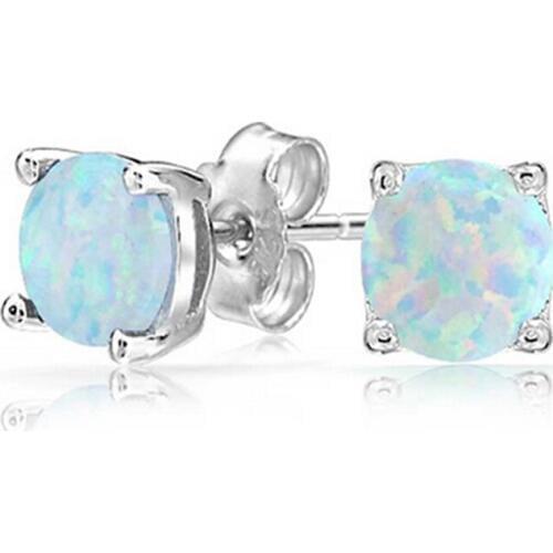 White Fire Opal Silver Plated Ear Stud Earrings for Women OE3