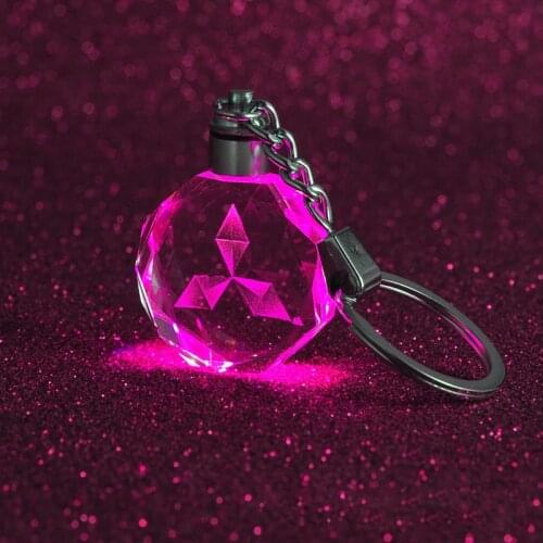 Long chain with light glass metal pendant keyring for mitsubishi logo car keychain wife creative gift key ring auto Accessories