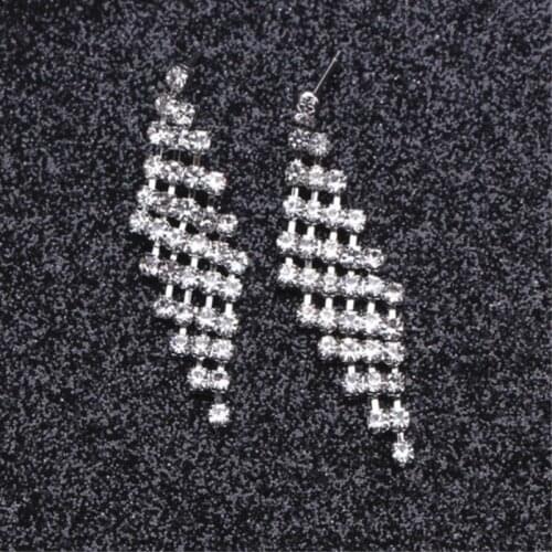 Long Tassel Rhinestone Earrings for Women Statement Geometric Rhombus Earrings Crystal Drop Earrings Wedding Party Jewelry