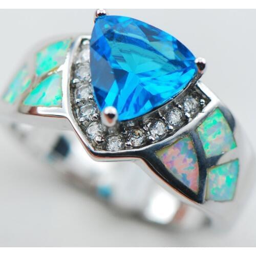 Blue Crystal Zircon White Opal 925 Sterling Silver Ring Size 6 7 8 9 10 R1328