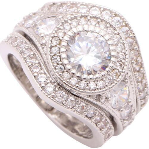 Engagement Rings sets 3pcs fashion jewelry wholesale white new clear cz top quality Wedding silver plated finger Ring for women