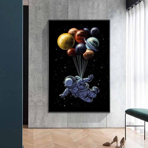 Space Traveler Cartoon Art Canvas Posters And Prints Abstract Astronaut Canvas Paintings On the Wall Art Pictures For Kids Room