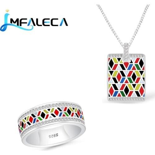 LMFALECA Bohemia Fine Silver 925 Jewelry Set for Women White Topaz Colorful Enamel Ring Necklace Box Chain Fine Wedding Jewelry