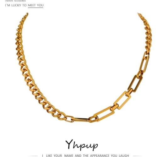 Yhpup Statement Heavy Metal Necklace Stainless Steel Metal 2021 Jewelry Occident Goth Punk Choker Necklace for Women Bijoux