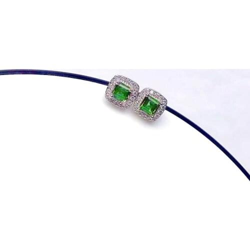 Fashion Silver Gemstone Earrings 4mm Natural Green Tourmaline Stud Earrings 925 Silver Tourmaline Jewelry Brithday Gift for Girl