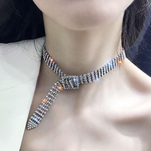 Fashion Women Double Sided Rhinestone False Collar Scarf Korean Female Multifunction Hip hop Punk Ring Neck Scarve P8