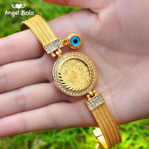 Muslim Islamic Bracelet Women Gold Color Bracelet Jewelry High Quality Romantic Bridal Oman Coin Bracelet Wedding Turkish Gift
