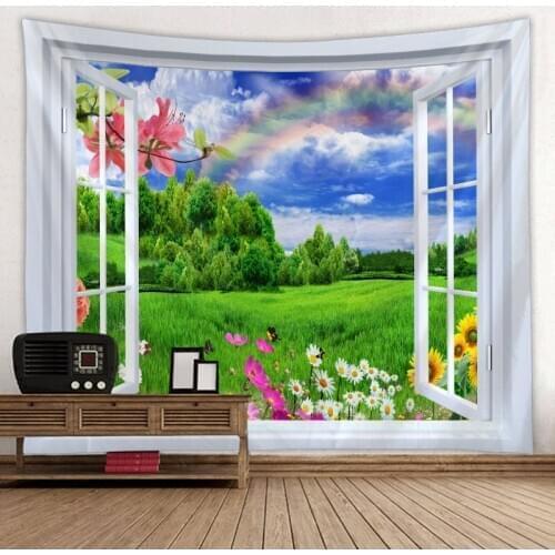 Windows Scenery Tapestry Wall Hanging Cloth Bed Spread Beach Towel Table Cloth Yoga Mat House Decoration Living Room Decoration