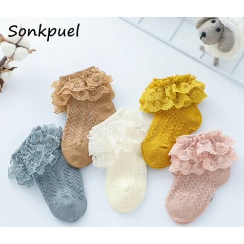 Baby Girl Socks Breathable Cotton Lace Ruffle Princess Mesh Socks Children Ankle Short Sock White Pink Yellow Girls Kids Toddler