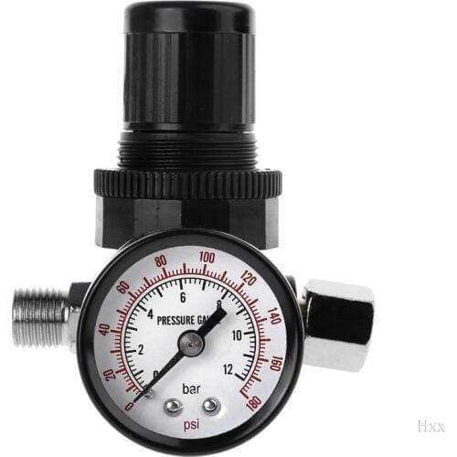 New 1/4" Air Pressure Regulator Reducer 12Bar 180 PSI Spray Gun Pressure Valve Gauge