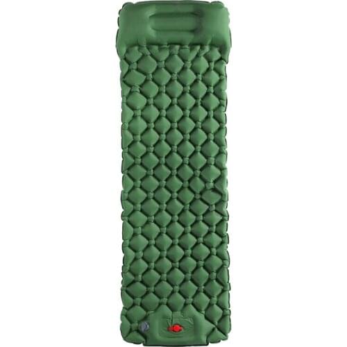 Single Camping Pad Sleeping Pads with Built-in Pump for Camping Inflatable Sleeping Mat with Pillow ​for Camping Green