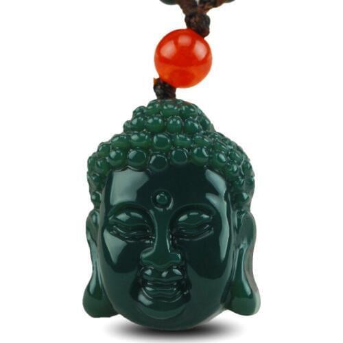 KYSZDL Natural genuine Hetian jade hand-carved Buddha head pendant necklace natural green jade pendant jewelry gifts