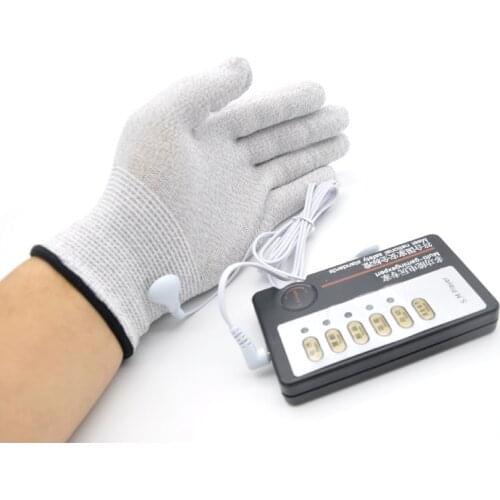 Latest Electric Shock Stimulate Gloves Adult BDSM Sex Games Toy For Unisex With Controller A255