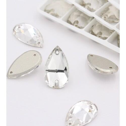 Clear Drop Rhinestones Glass Crystal Sew on Buttons Drop Shape Dress Decoration Strass Crystal Flatback Stone With Holes