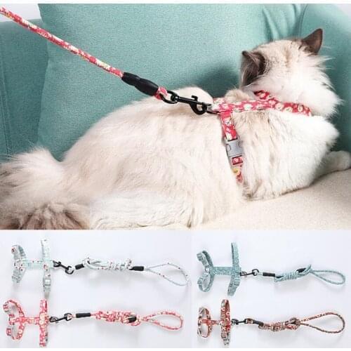 Adjustable Cat Collar Kitten Floral Harness Leash Traction Rope Pet Chest Strap For Puppy Outdoor Walking