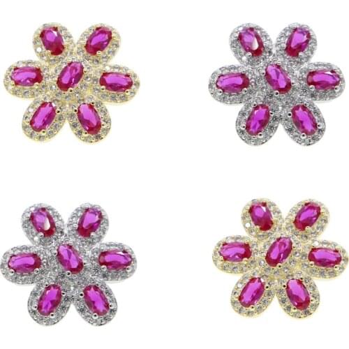 Luxury fashion female lady women jewelry various shaped 5A white red cubic zirconia big flower earring