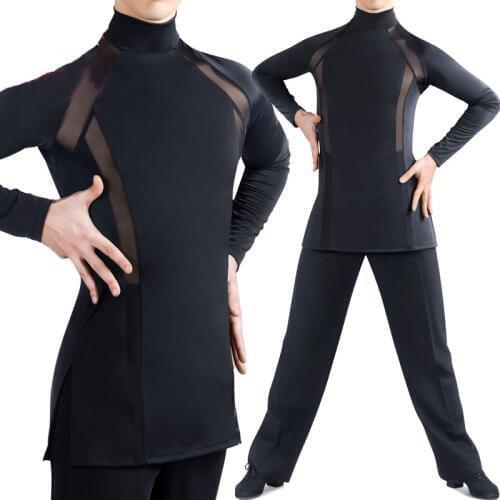 New Latin Shirt Men Latin Dance Tops Long Sleeve High Collar Adult Standard Ballroom Competition Men Latin Dance Clothes VDB827