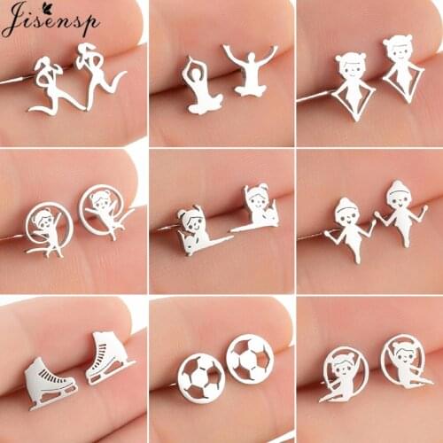 2021 Stainless Steel Sports Stud Earrings for Women Men Punk Running Skate Yoga Baseball Earring Football Fans Jewelry Gifts