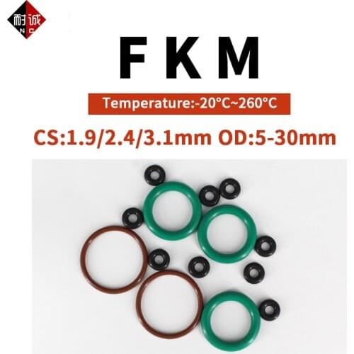 FKM O Ring Seal Gasket Thickness CS1.9/2.4/3.1mm OD5-30mm FPM Oil Pressuer And Wear Resistant Automobile Fluororubber O-Ring 70A