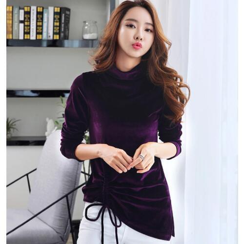 Spring Autumn 2020 Women candy color velour Shirts Korean turtleneck Women Streetwear Elegant velvet Blouse plus size tops M-8XL